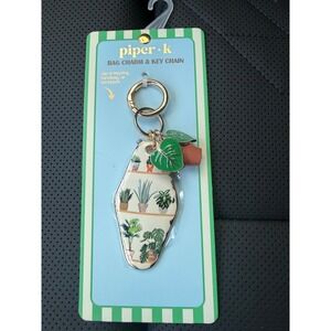 Piper K Houseplant Bag Charm Keychain Retro Motel Tag‎ Monstera Leaf Gold Tone